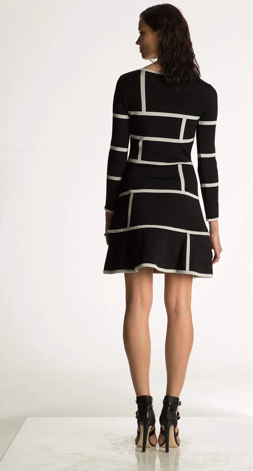 Audrey - Fit and Flare, Geometric Pattern, Black or Emerald Green Dress