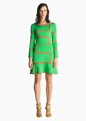 Audrey - Fit and Flare, Geometric Pattern, Black or Emerald Green Dress