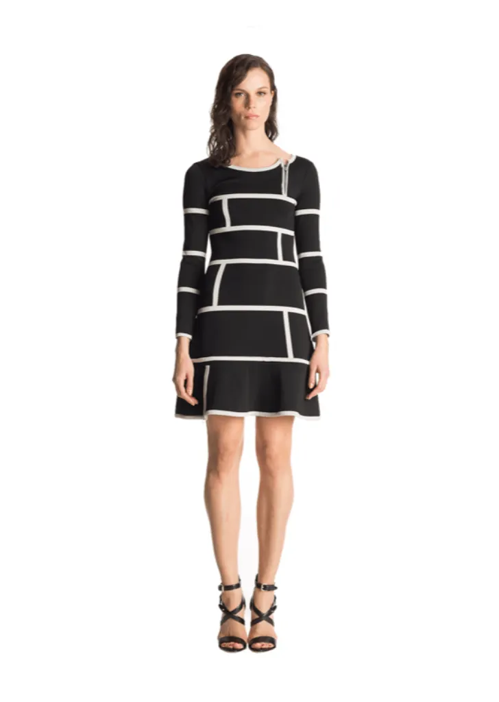 Audrey - Fit and Flare, Geometric Pattern, Black or Emerald Green Dress