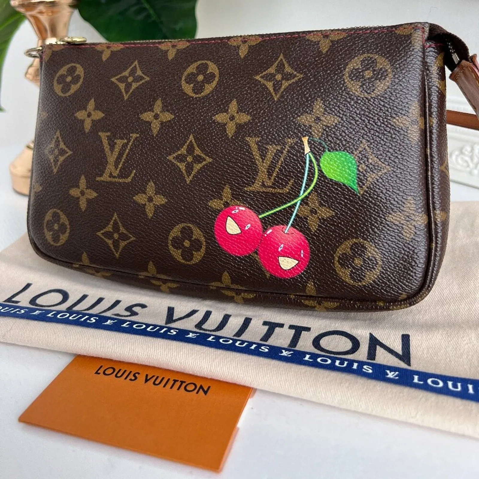 Authentic Louis Vuitton Clutch Pouch Pochette Cherry Monogram Purse Accessories
