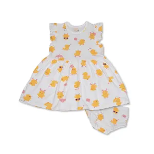 Bamboo Flutter Sleeve Dress with Bloomer (Little Chick Print)