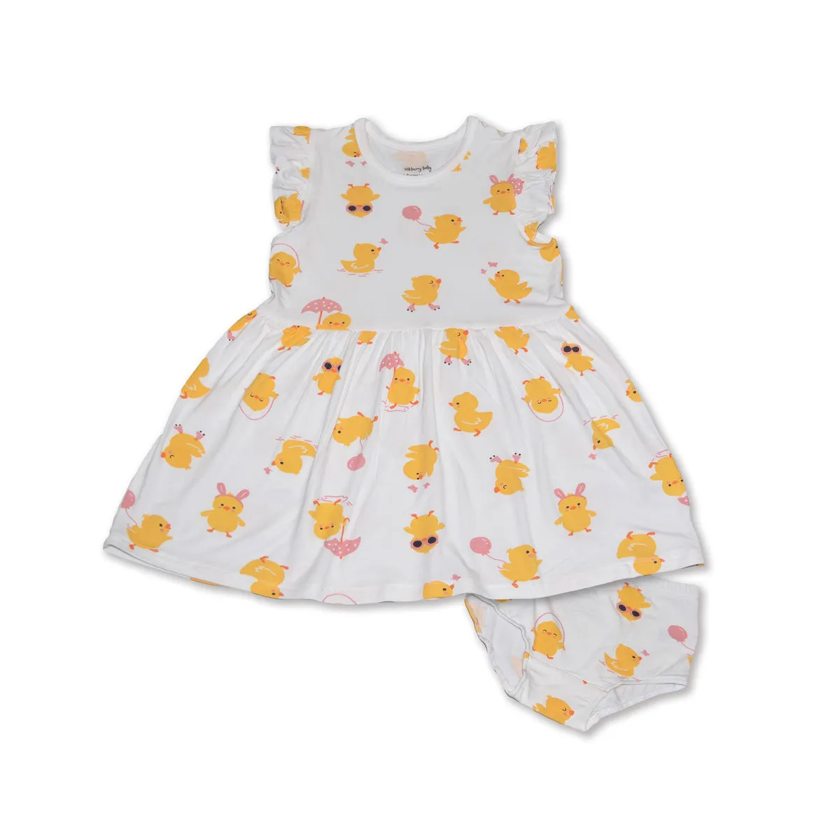 Bamboo Flutter Sleeve Dress with Bloomer (Little Chick Print)