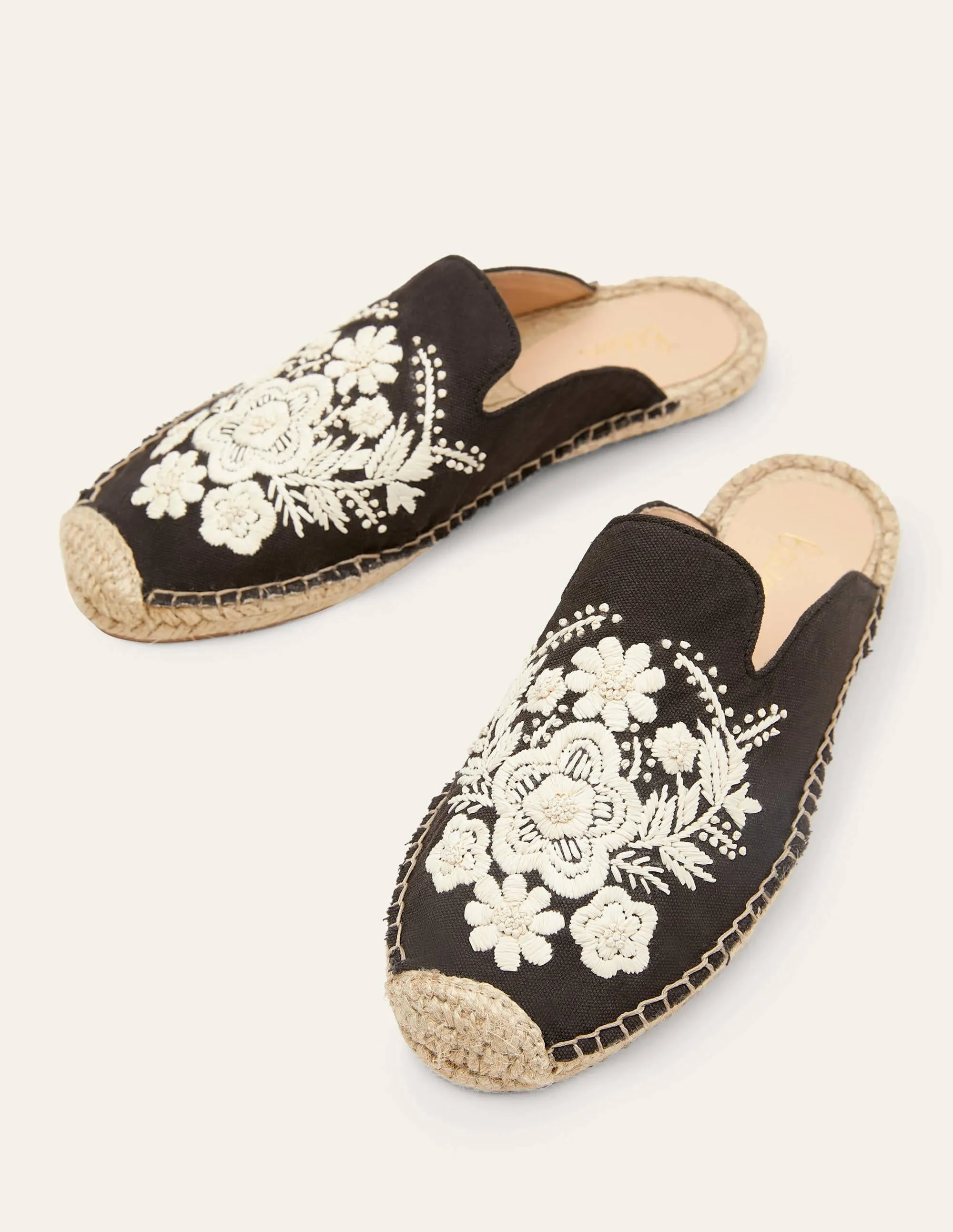 Bestickte Pantoletten-Espadrilles-Schwarz, Stickerei