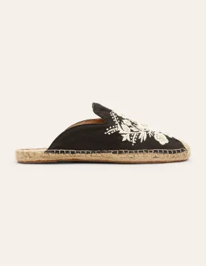 Bestickte Pantoletten-Espadrilles-Schwarz, Stickerei