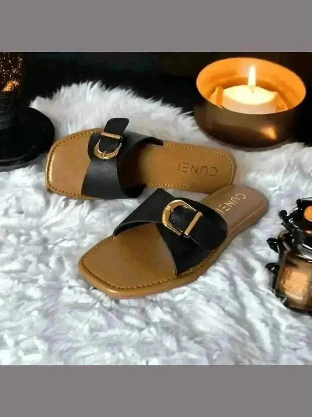 Black Buckled Flats