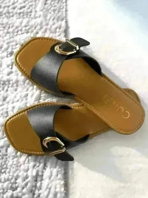 Black Buckled Flats