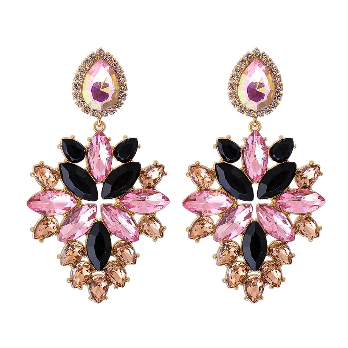 Black Crystal & Cubic Zirconia Marquise Drop Earrings