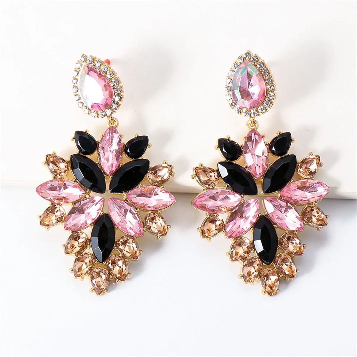 Black Crystal & Cubic Zirconia Marquise Drop Earrings