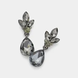 Black Diamond Teardrop and Marquise Dangle Pageant Earrings | Interview Earrings | 631147