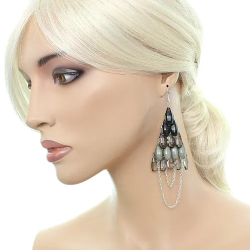 Black Faceted Drop Chain Chandelier Earrings
