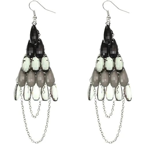 Black Faceted Drop Chain Chandelier Earrings