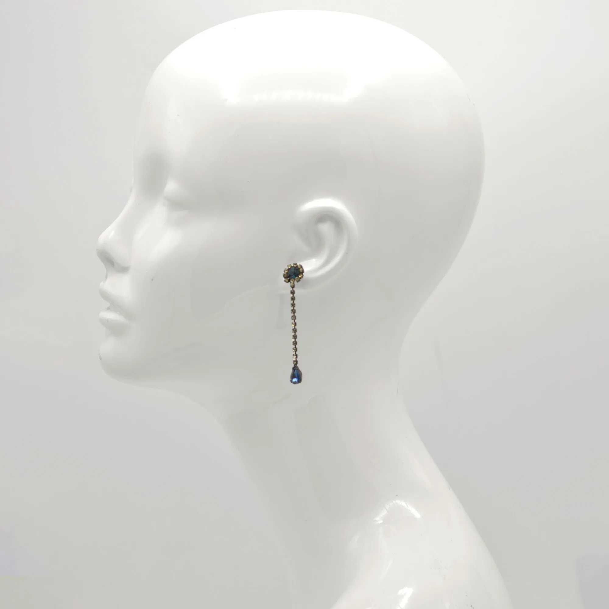 Black Metal Blue Faceted Crystals drop earrings#256BL3501 (7A2)