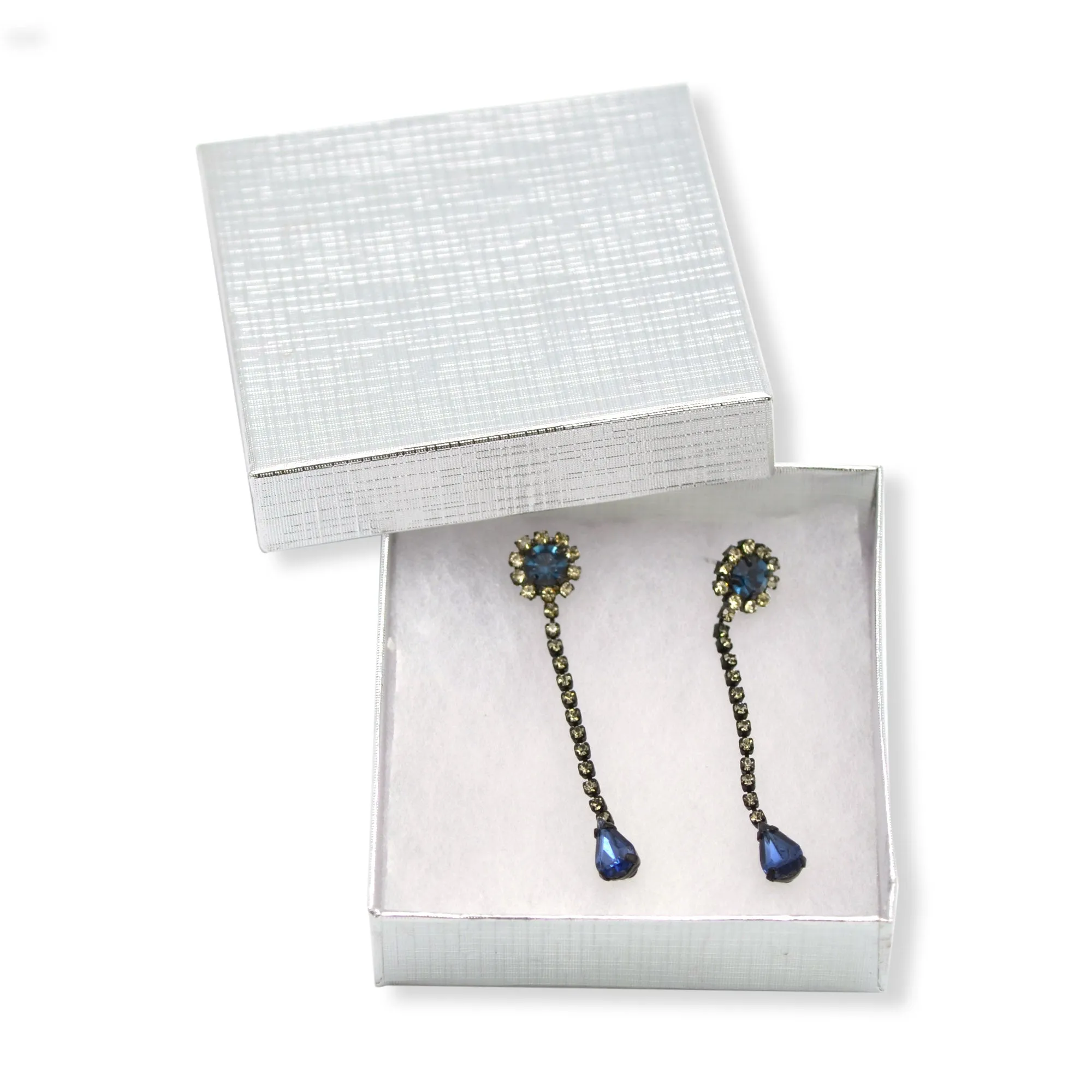 Black Metal Blue Faceted Crystals drop earrings#256BL3501 (7A2)