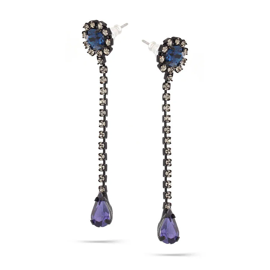 Black Metal Blue Faceted Crystals drop earrings#256BL3501 (7A2)