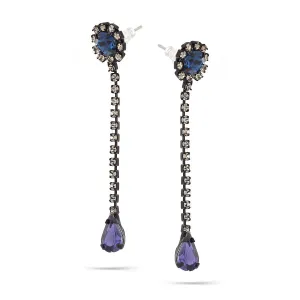 Black Metal Blue Faceted Crystals drop earrings#256BL3501 (7A2)