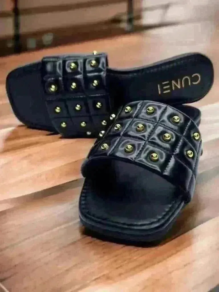 Black Opulence Buttoned Slides