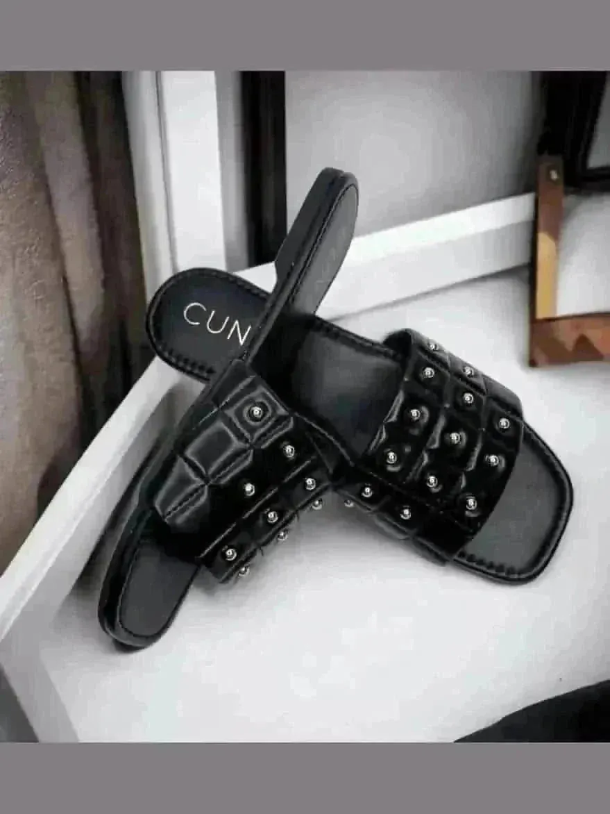 Black Opulence Buttoned Slides