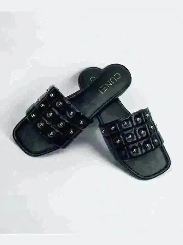Black Opulence Buttoned Slides