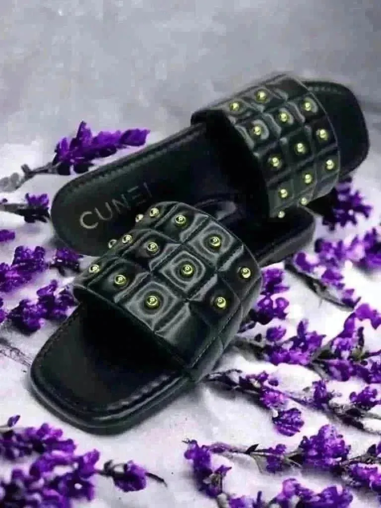 Black Opulence Buttoned Slides