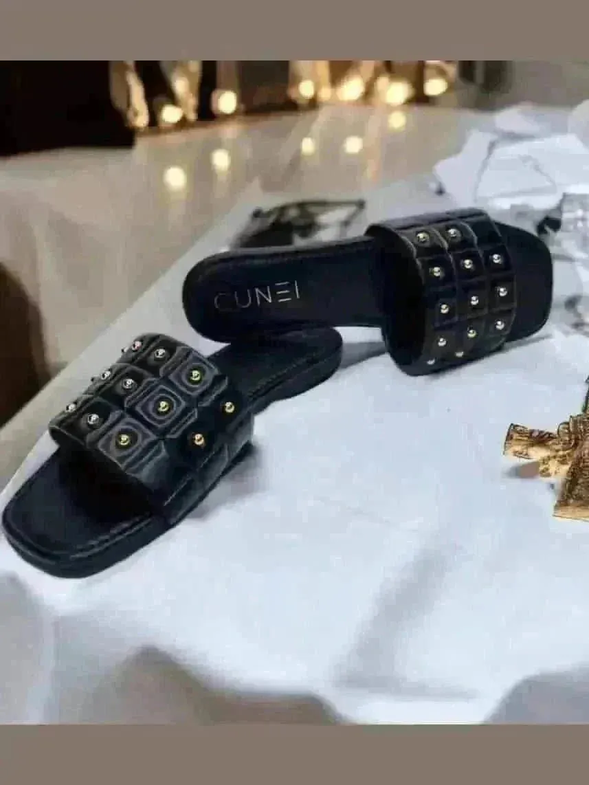 Black Opulence Buttoned Slides