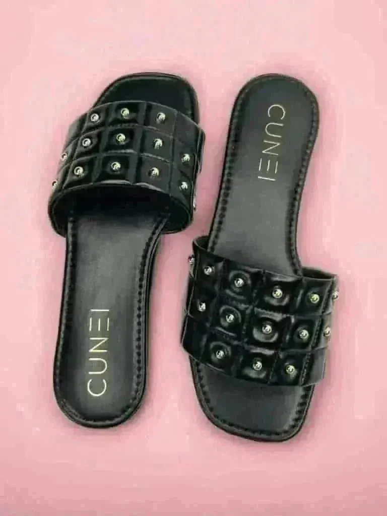 Black Opulence Buttoned Slides