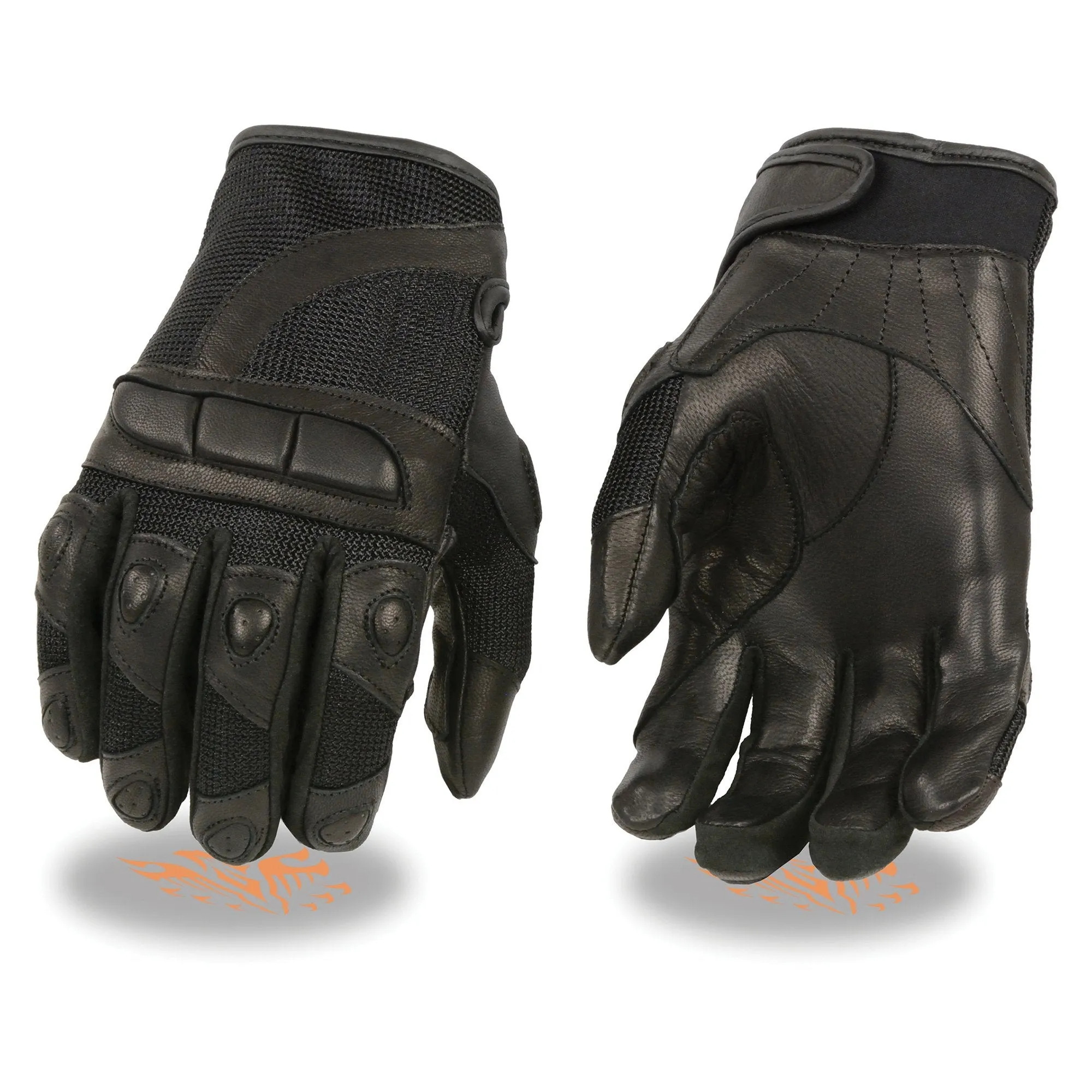 BLACK SH802 Women's Black Leather and Mesh Racing Gloves with Padding