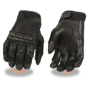 BLACK SH802 Women's Black Leather and Mesh Racing Gloves with Padding