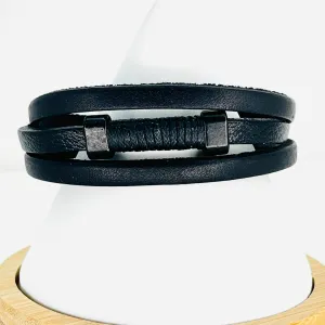 Black Thin Braided Leather Bracelet for Men Sleek and Modern