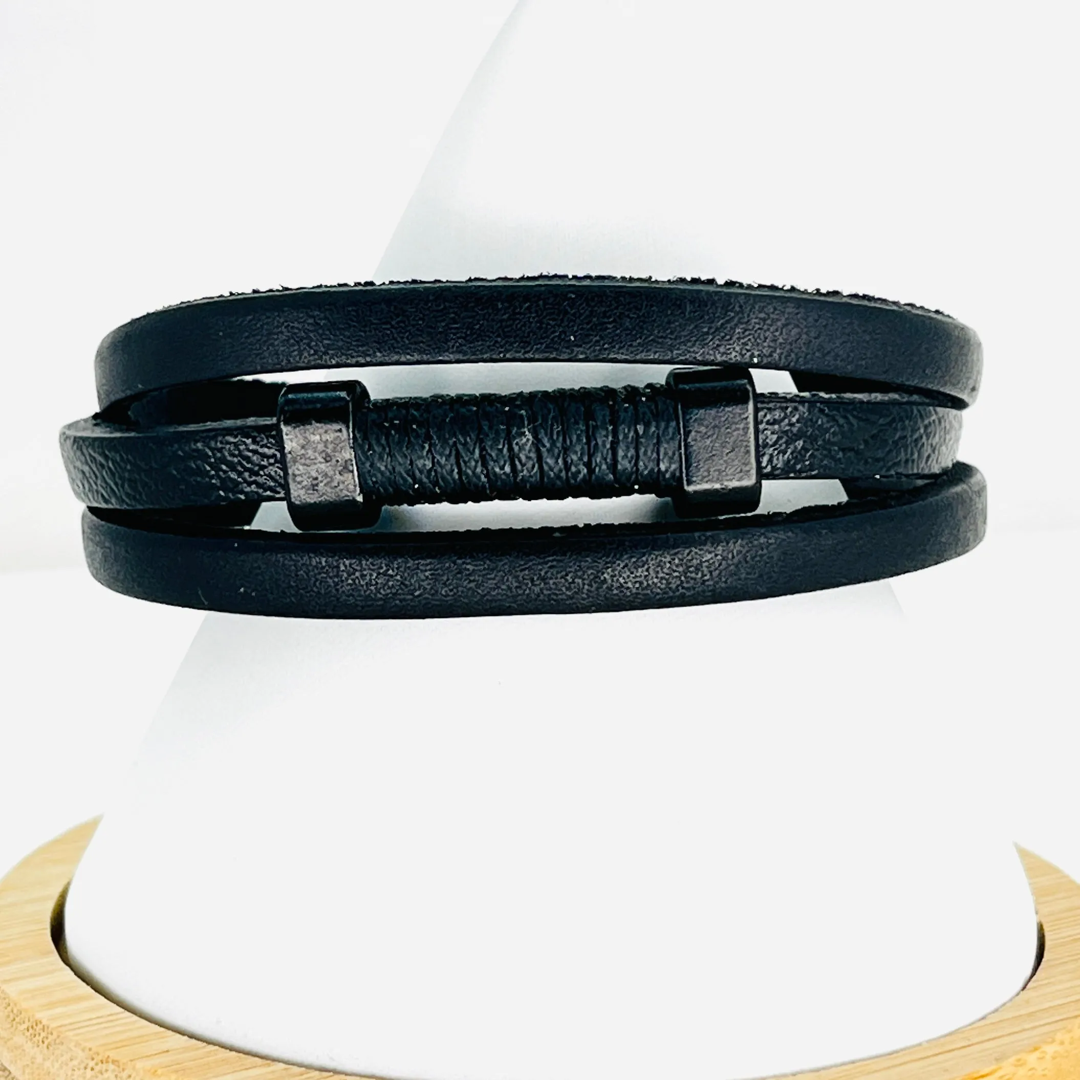 Black Thin Braided Leather Bracelet for Men Sleek and Modern