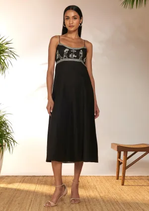 Black whimsical embroidered dress