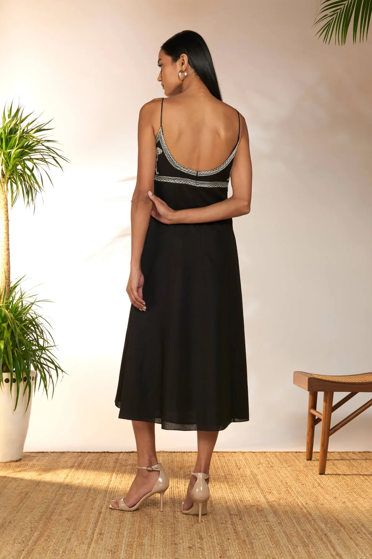 Black whimsical embroidered dress