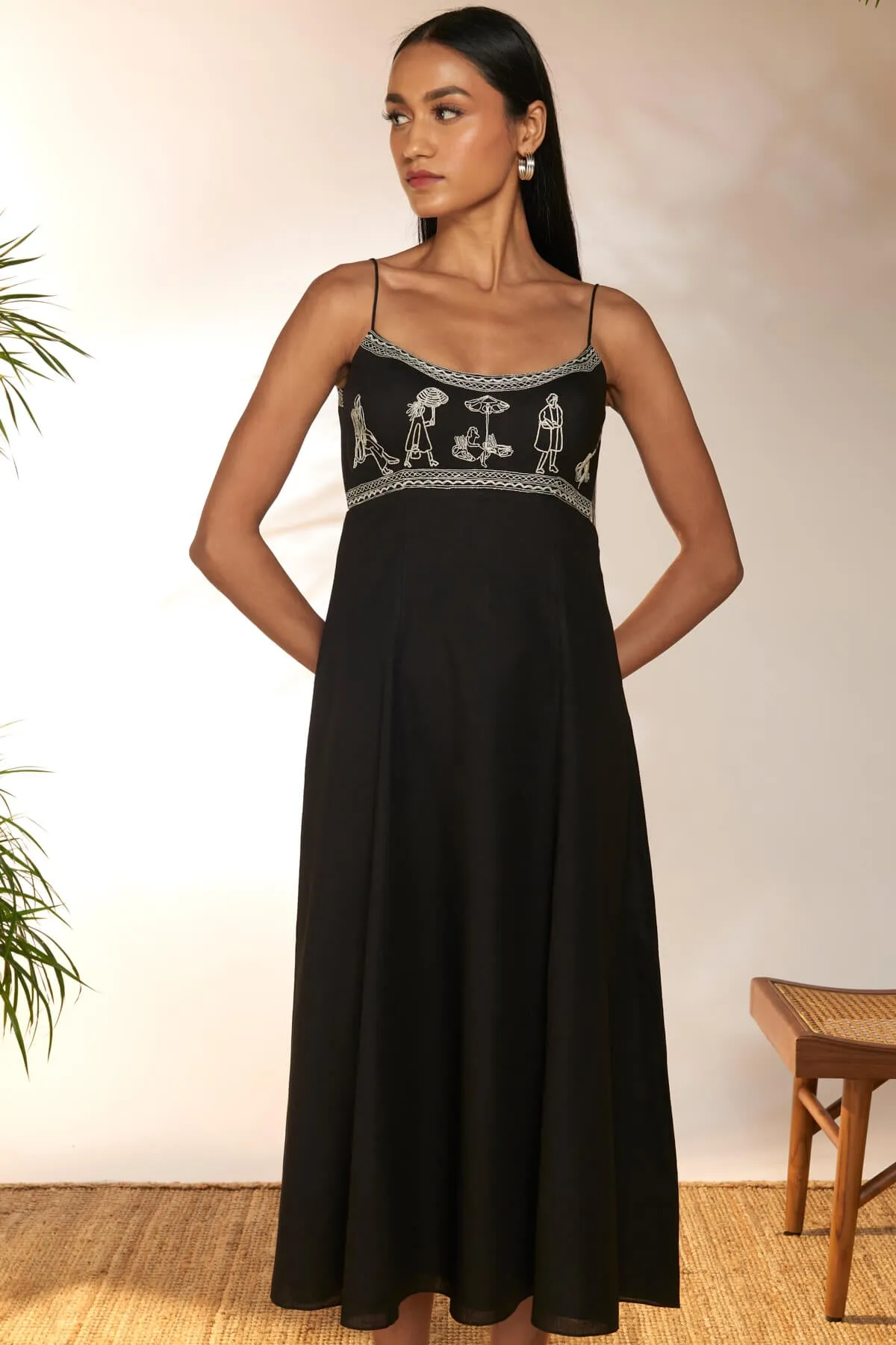 Black whimsical embroidered dress