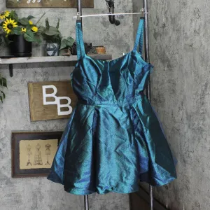 Blondie Nites Juniors Womens Metallic Cage-Back Fit & Flare Dress Blue Green 13