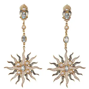Blue Topaz and Pearl Sunburst earrings