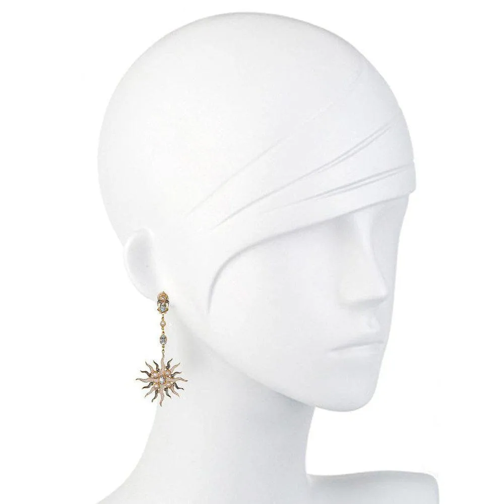 Blue Topaz and Pearl Sunburst earrings