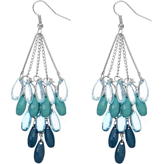 Blue Transparent Beaded Chandelier Earrings