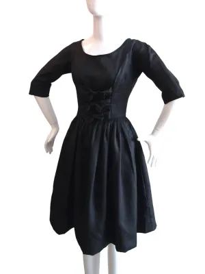 Bow Waisted - 1950s Classic LBD 3/4 Sleeve Black