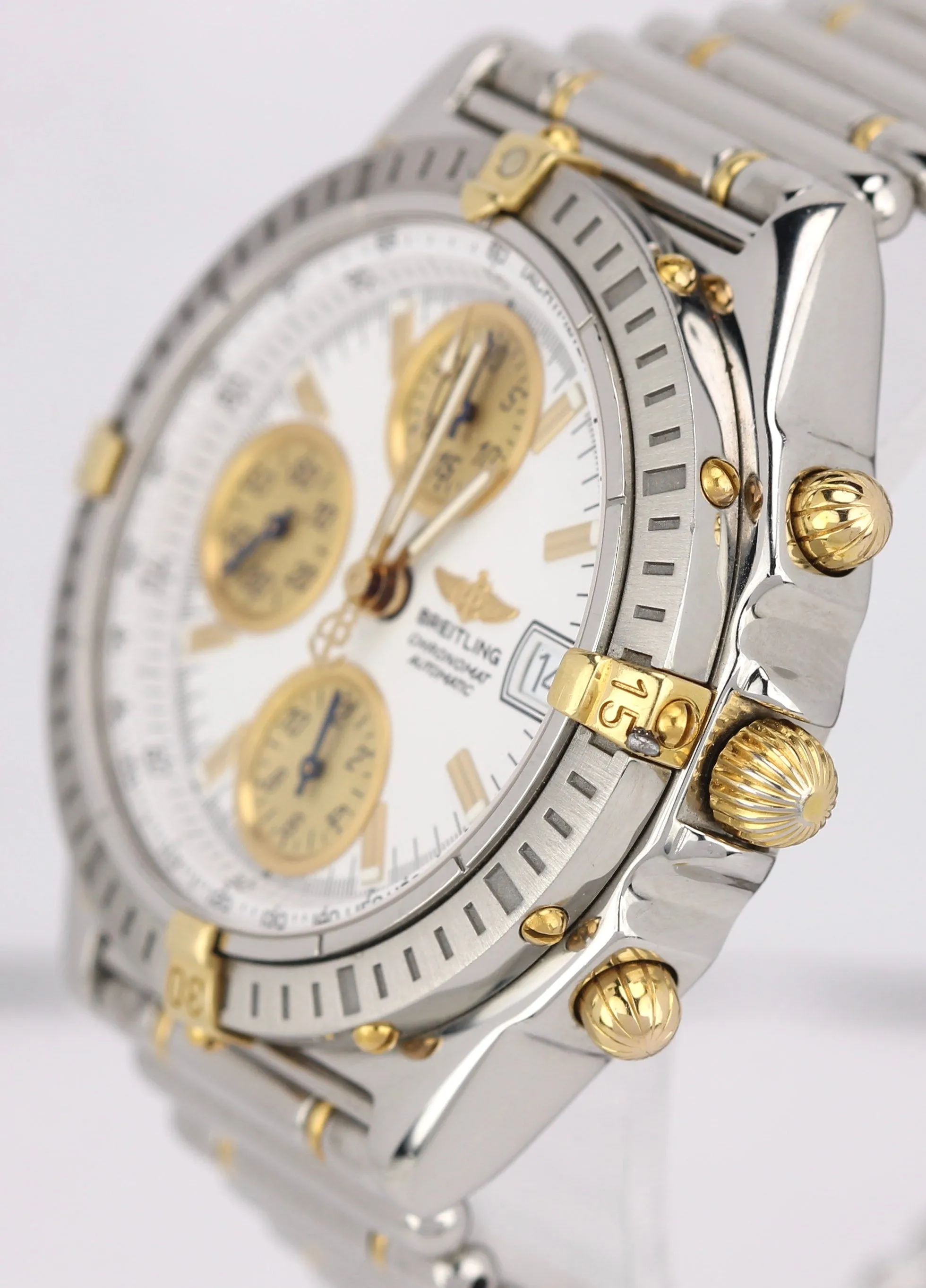 Breitling Chronomat 40mm Stainless Steel Gold White B13350 Chronograph Watch
