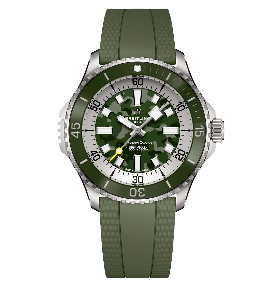 Breitling Superocean Automatic 46 Super Diver Watch with Green Camo Dial