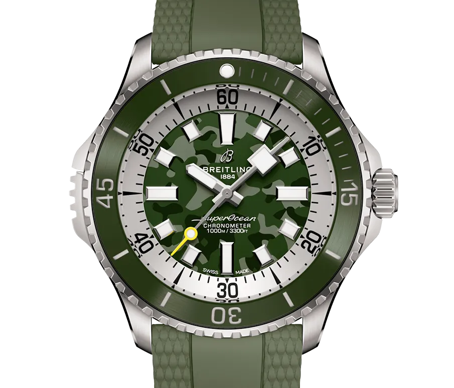 Breitling Superocean Automatic 46 Super Diver Watch with Green Camo Dial