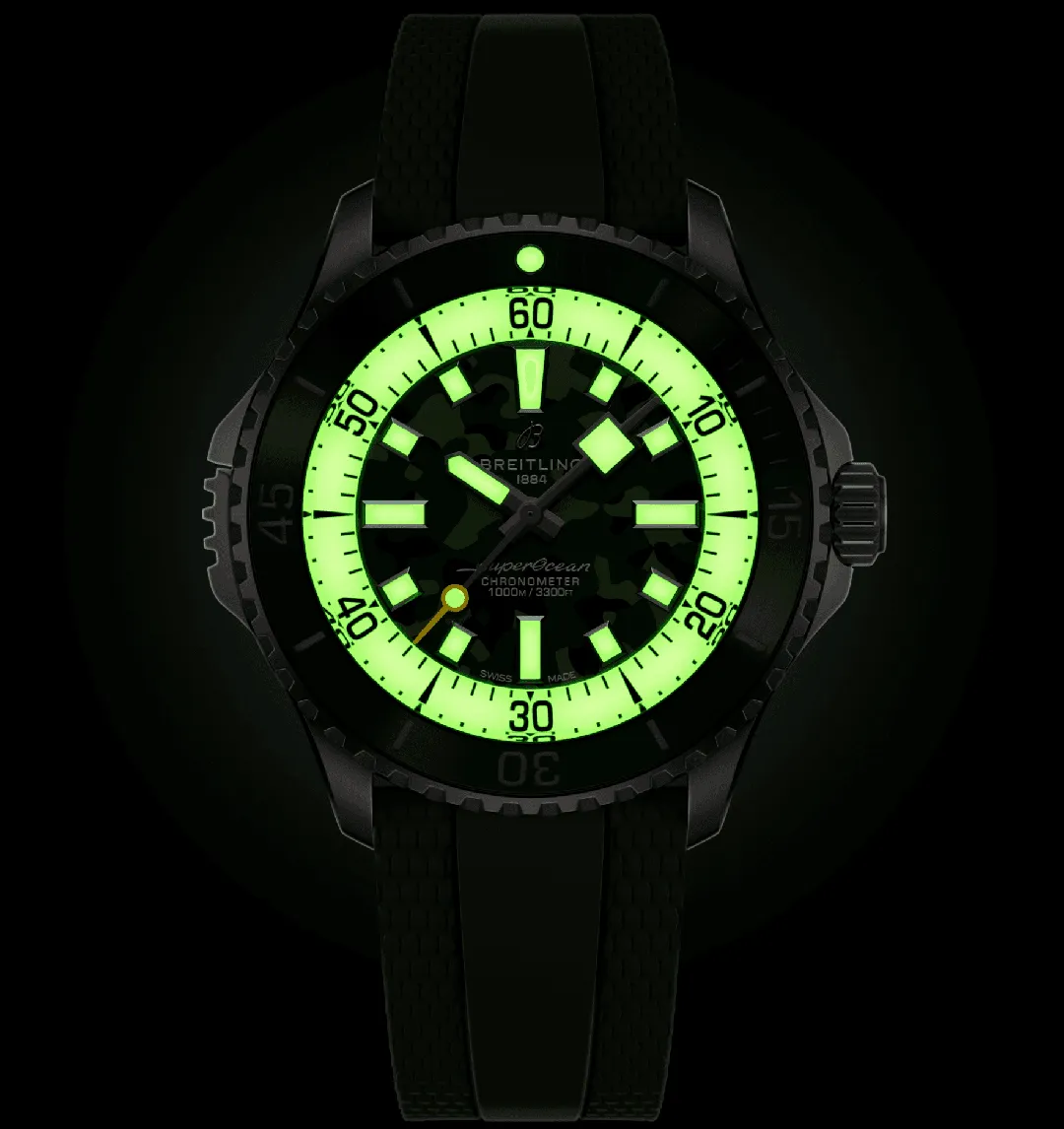 Breitling Superocean Automatic 46 Super Diver Watch with Green Camo Dial