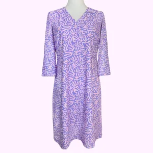 Brisbane V-Neck Dress in Abstract Coral Lilac and Pink Lemonade