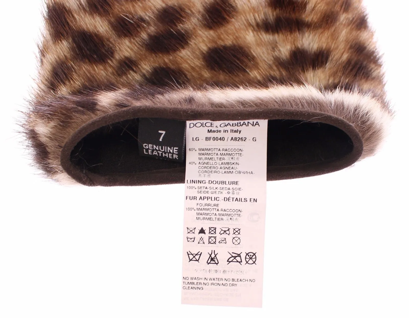 Brown Leather Leopard Raccoon Fur Elbow Gloves