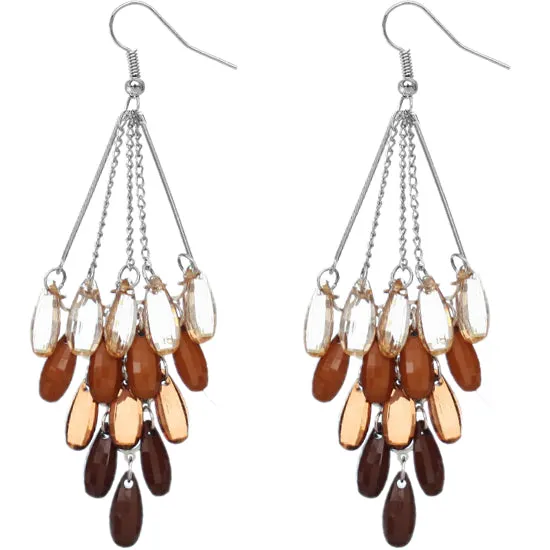 Brown Transparent Beaded Chandelier Earrings