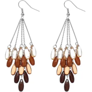 Brown Transparent Beaded Chandelier Earrings