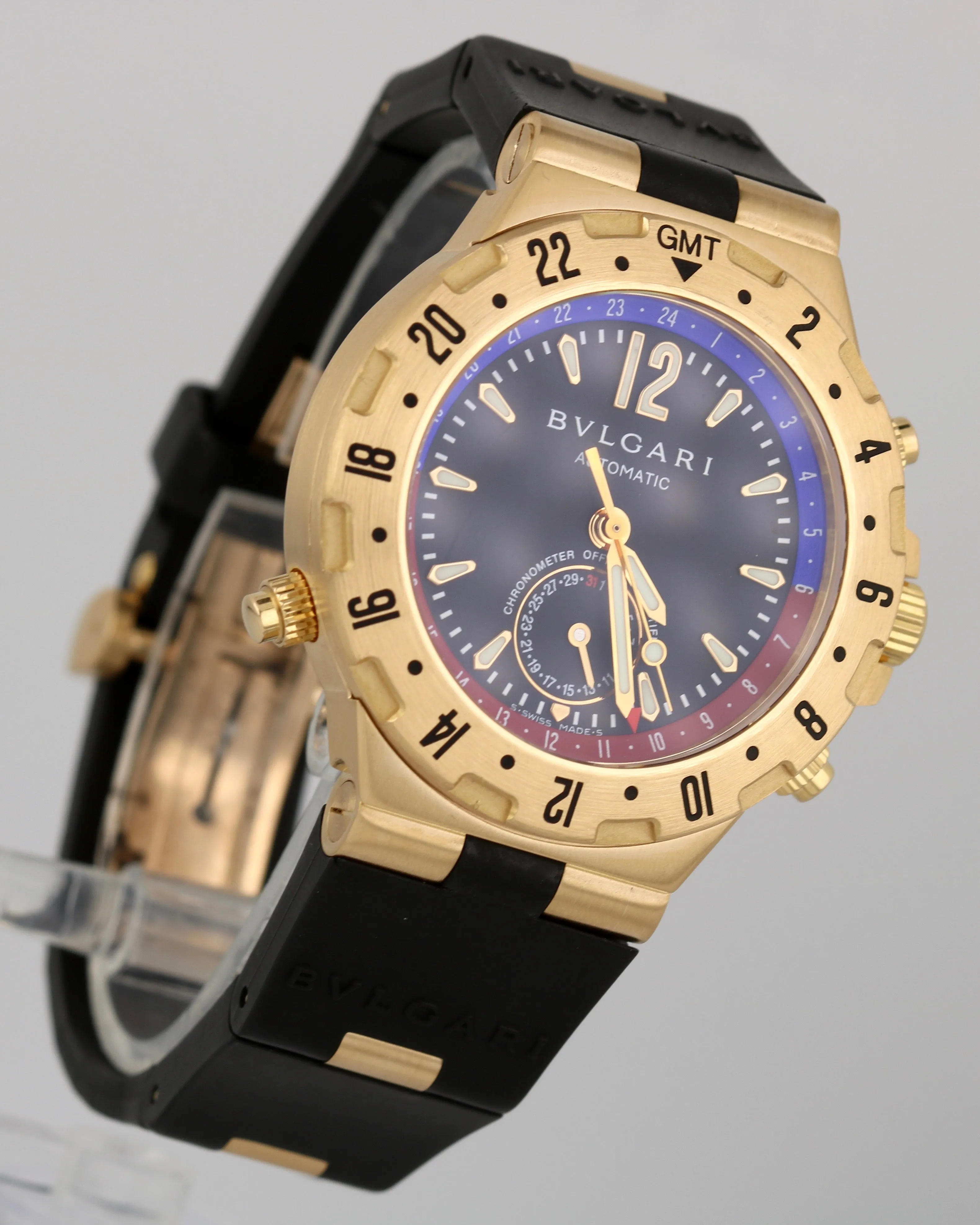 BVLGARI Bulgari Diagono Automatic GMT GMT40G 18K Yellow Gold Black 40mm Watch