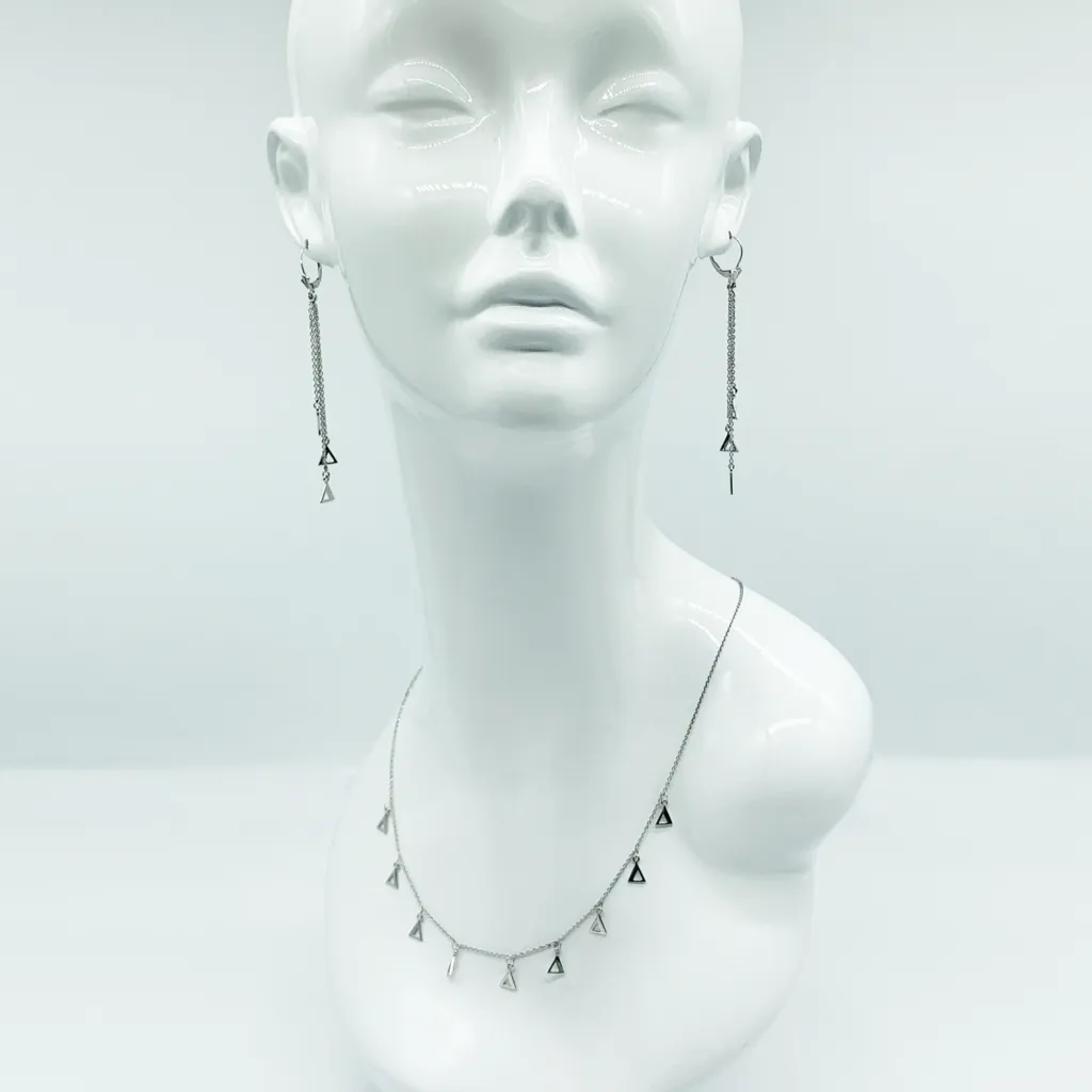 CA Three Triangle Unity Chandelier Earrings and Nine Triangle Necklace Set