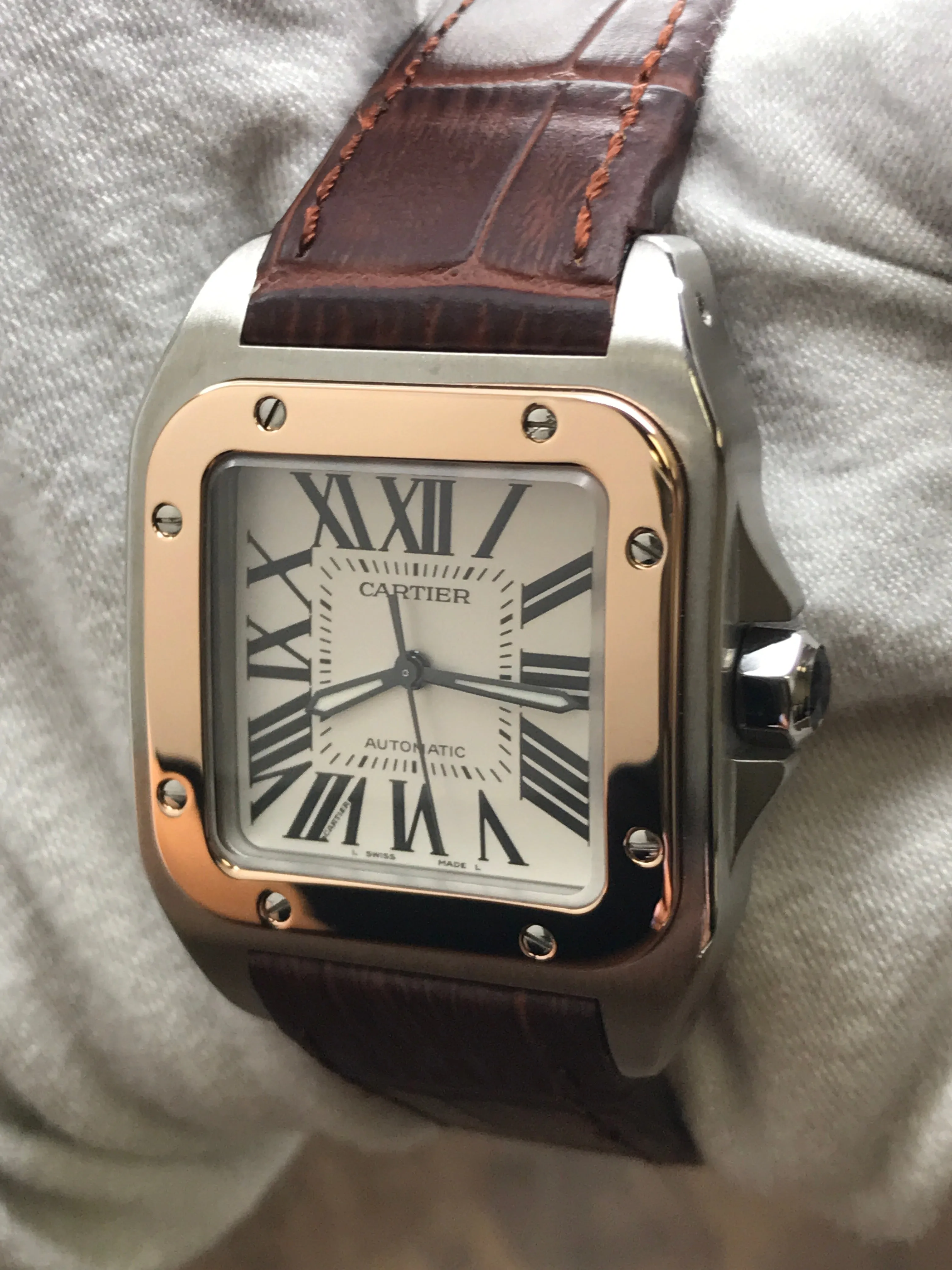 Cartier Santos 100 Midsize 2878 White Dial Automatic Watch