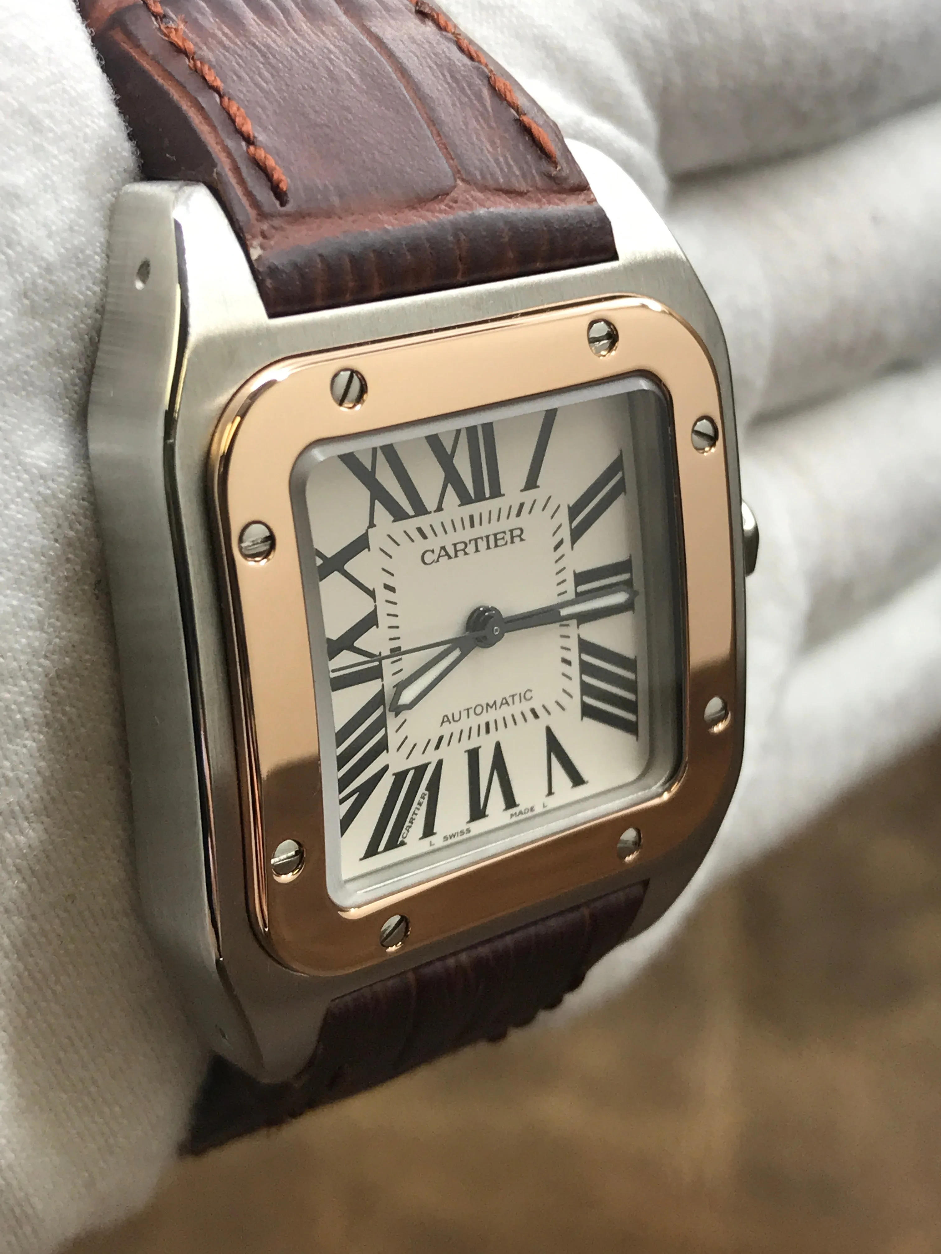 Cartier Santos 100 Midsize 2878 White Dial Automatic Watch