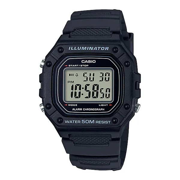 Casio Black Resin Strap Black Dial Quartz Watch for Gents - W-218H-1AVDF